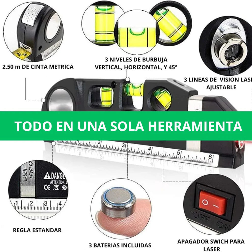 NIVEL + LASER + METRO + REGLA (4 en 1) / LEVELPRO3® : ¡Tus proyectos SIN ESTRÉS! 🚀